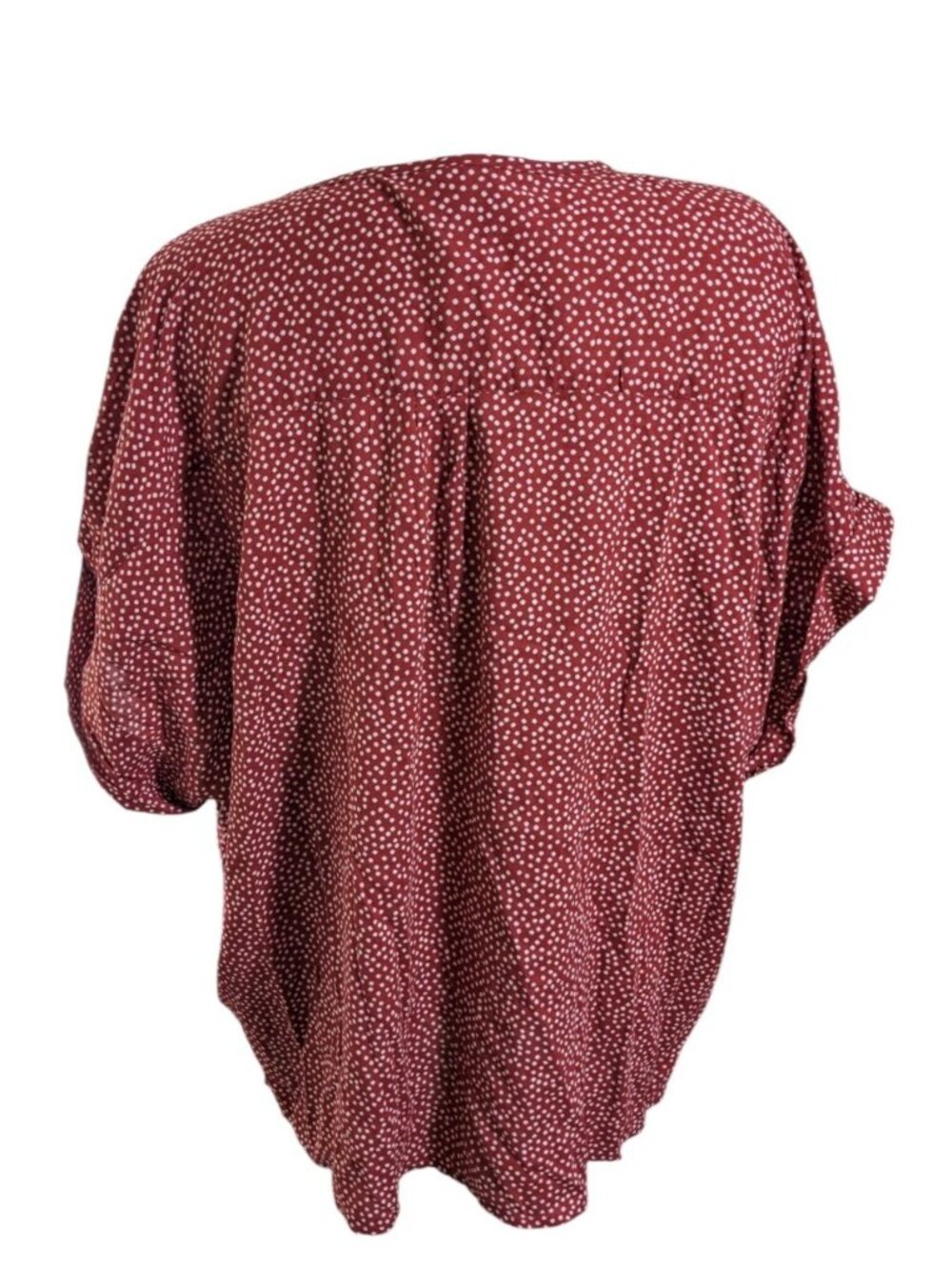 Old Navy New Rust Red Polka Dot Top V Neck Cuff Sleeve Blouse XXL Pocket Relaxed - Picture 4 of 7